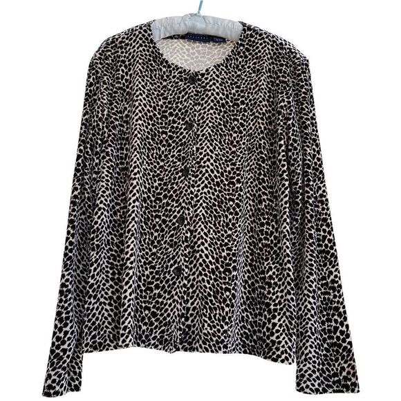 Liz Claiborne Velvet Velour Leopard Print Cardigan Black + White Size Small - Picture 1 of 6